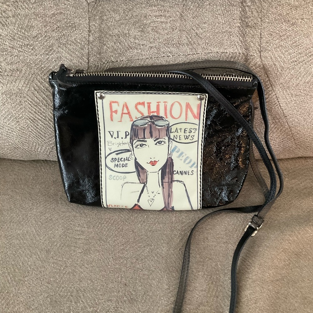 Brighton Black Fashion Print leather  Crossbody Bag